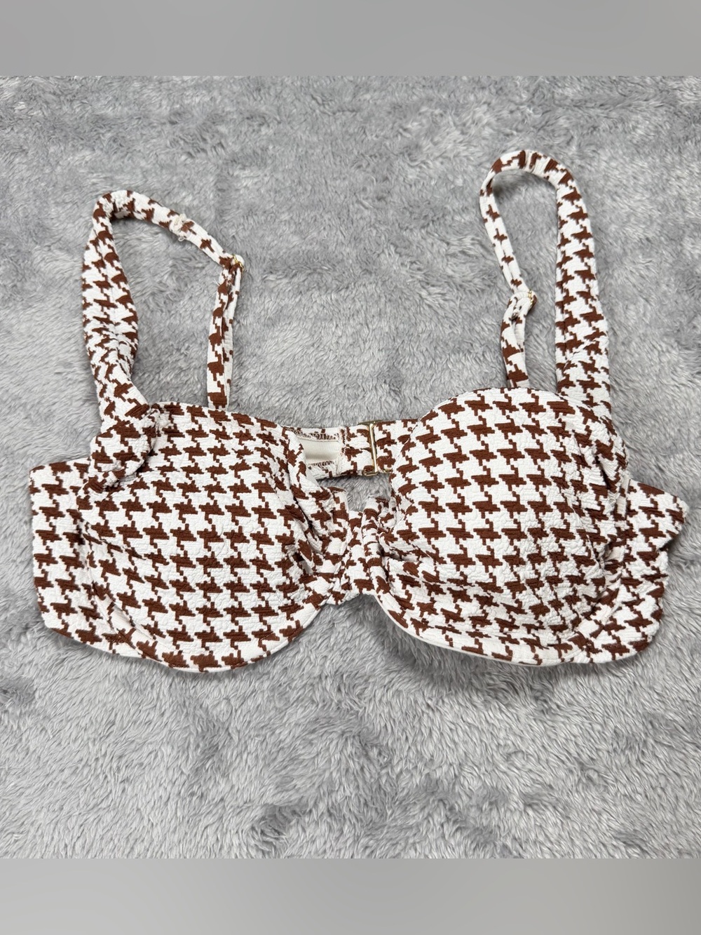 Shade & Shore Brown & White Houndstooth Underwire Bikini Top 232